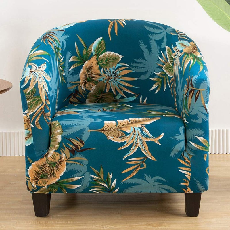 SearchI Club Chair Slipcover Stretch Barrel Chair Covers Printed Tub Chair Slipcovers Spandex Armchair Sofa Cover Removable Couch Furniture Protector Arm Chair Cover for Living Room(Floral Pint 1) - Image 2